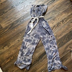 Free People tie dye jumpsuit with tie at waist